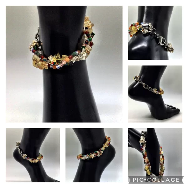 Ankle Bracelet, Opal Yellow, Carnelian, Aquamarine, Amethyst, Garnet, Czech Glass Seed Beads. Lobster Claw Clasp