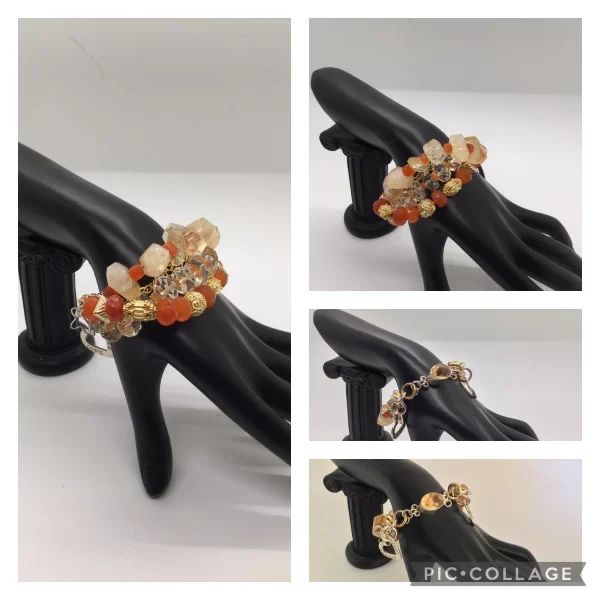 Bracelet, Citrine Faceted Slices and Beads, Carnelian Beads, GF Chain.