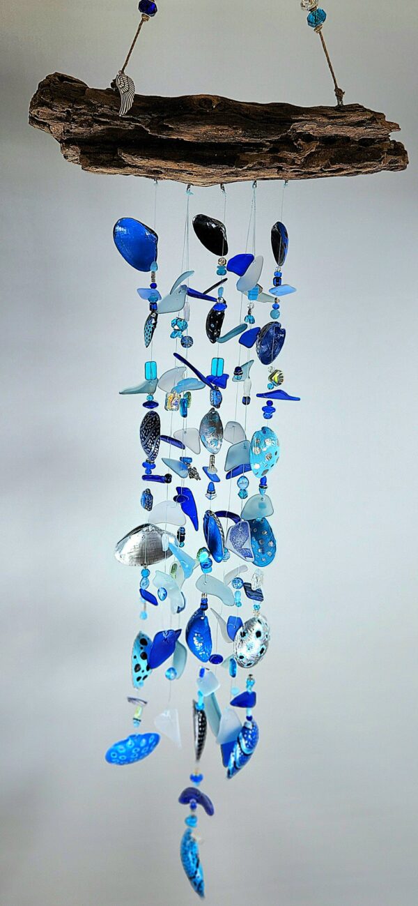 Blue painted shell windchime